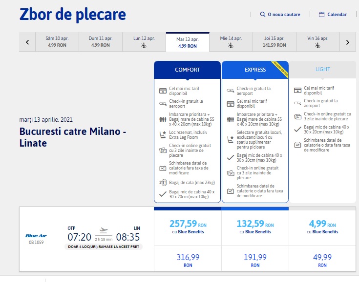 Blue Air Bucuresti Milano Linate